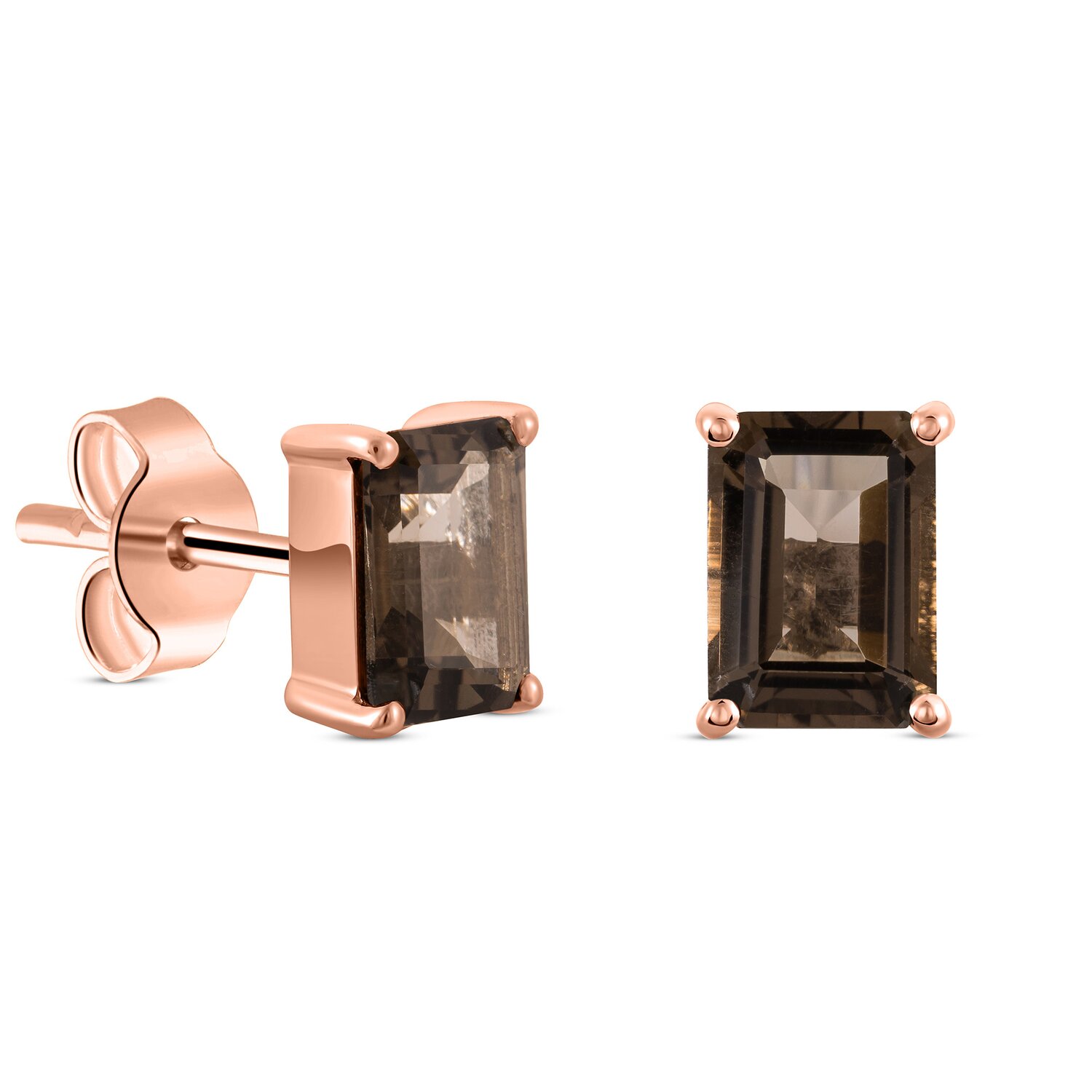Cercei din argint Rose Gold Rectangle Smoky Quartz Elegance