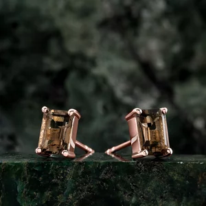 Cercei din argint Rose Gold Rectangle Smoky Quartz Elegance