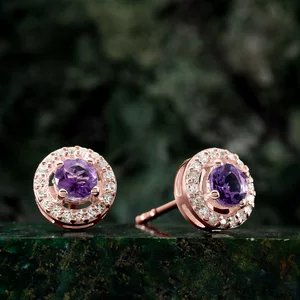 Cercei din argint Rose Gold Starlit Amethyst