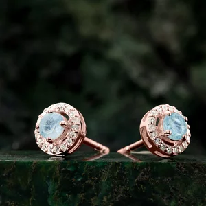 Cercei din argint Rose Gold Starlit Aquamarine