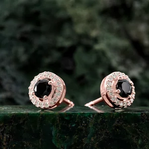 Cercei din argint Rose Gold Starlit Black Tourmaline