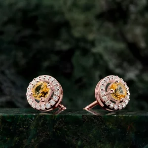 Cercei din argint Rose Gold Starlit Citrin