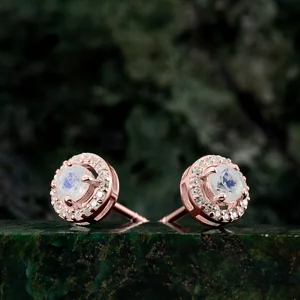 Cercei din argint Rose Gold Starlit Moonstone
