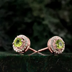 Cercei din argint Rose Gold Starlit Peridot