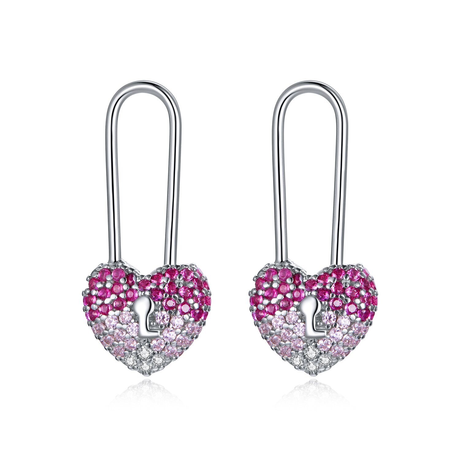 Cercei din argint shiny heart safety pin