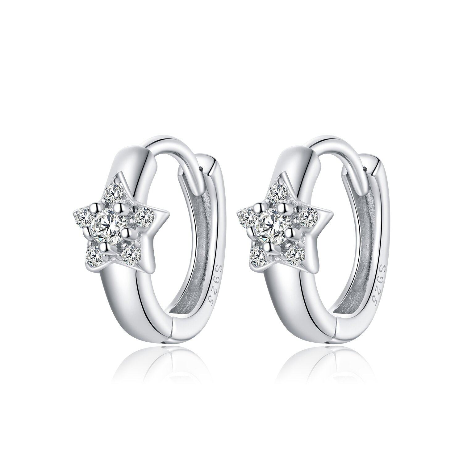 Cercei din argint silver little crystal star hoops