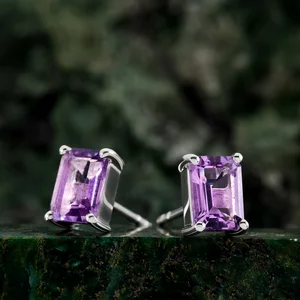 Cercei din argint Silver Rectangle Amethyst Elegance