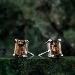 Cercei din argint Silver Rectangle Smoky Quartz Elegance
