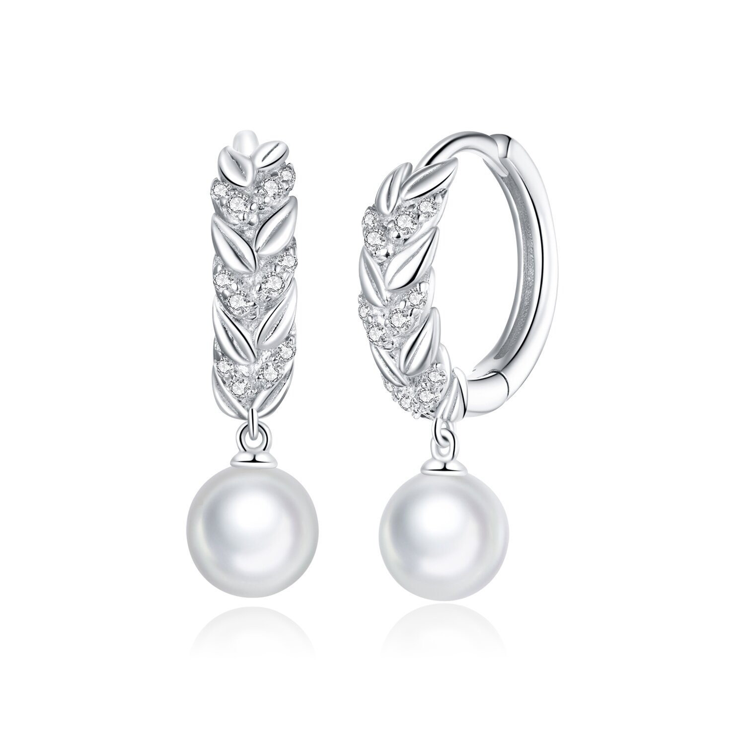 Cercei din argint sparkling pearl hoops
