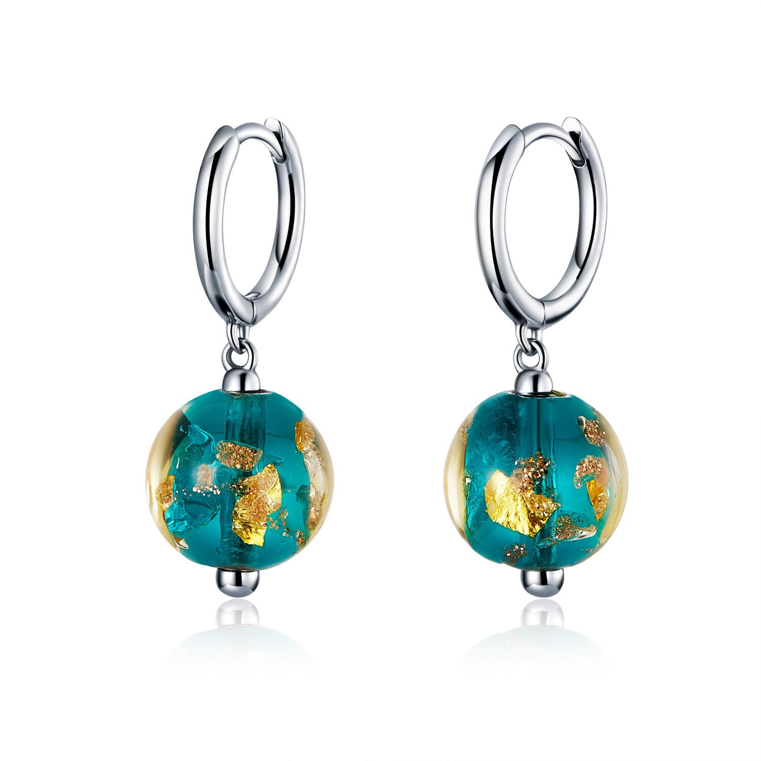 Cercei din argint turquoise golden foil