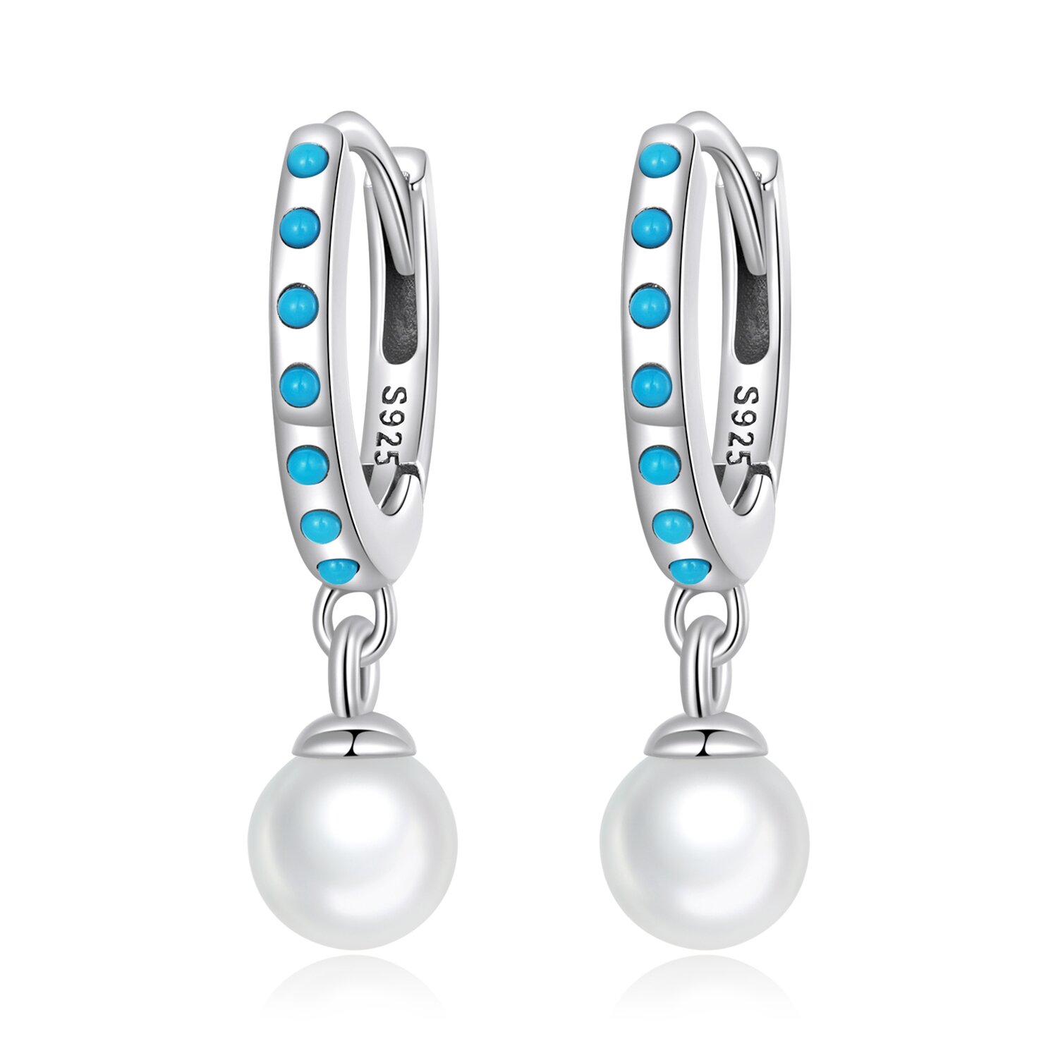 Cercei din argint Turquoise Pearl Hoops