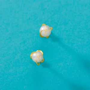 Cercei din aur 14K Caged Pearls