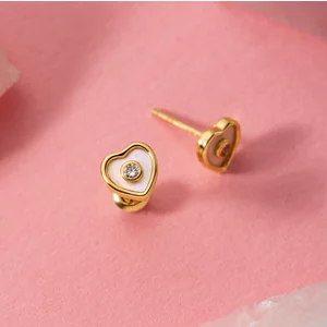 Cercei din aur 14K Central Stud Heart
