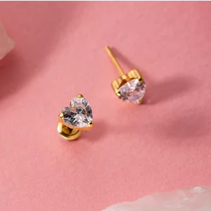 Cercei din aur 14K Classic Crystal Hearts