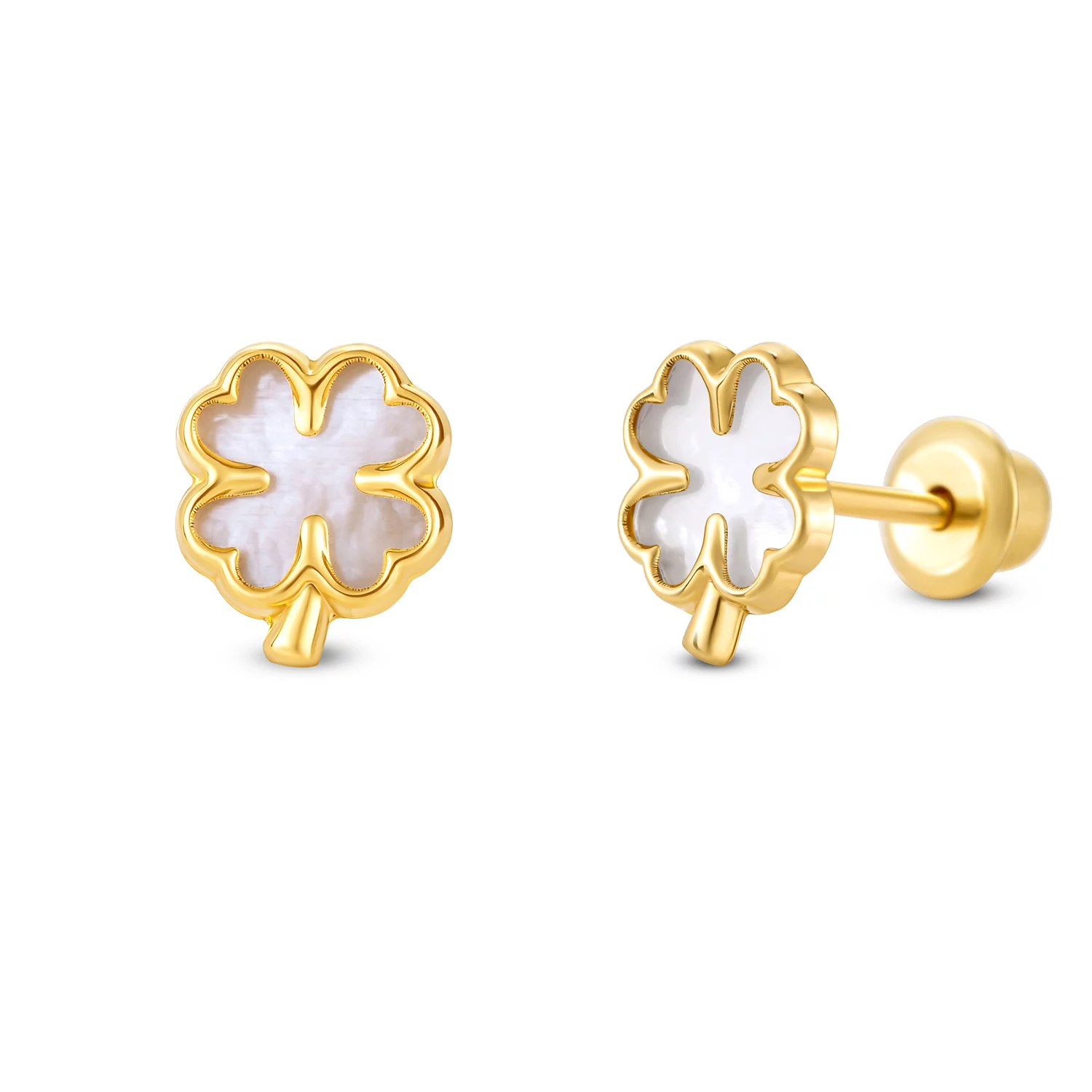Cercei din aur 14K Mother of Pearl Clover