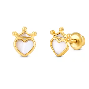 Cercei din aur 14K Mother of Pearl Crowned Hearts