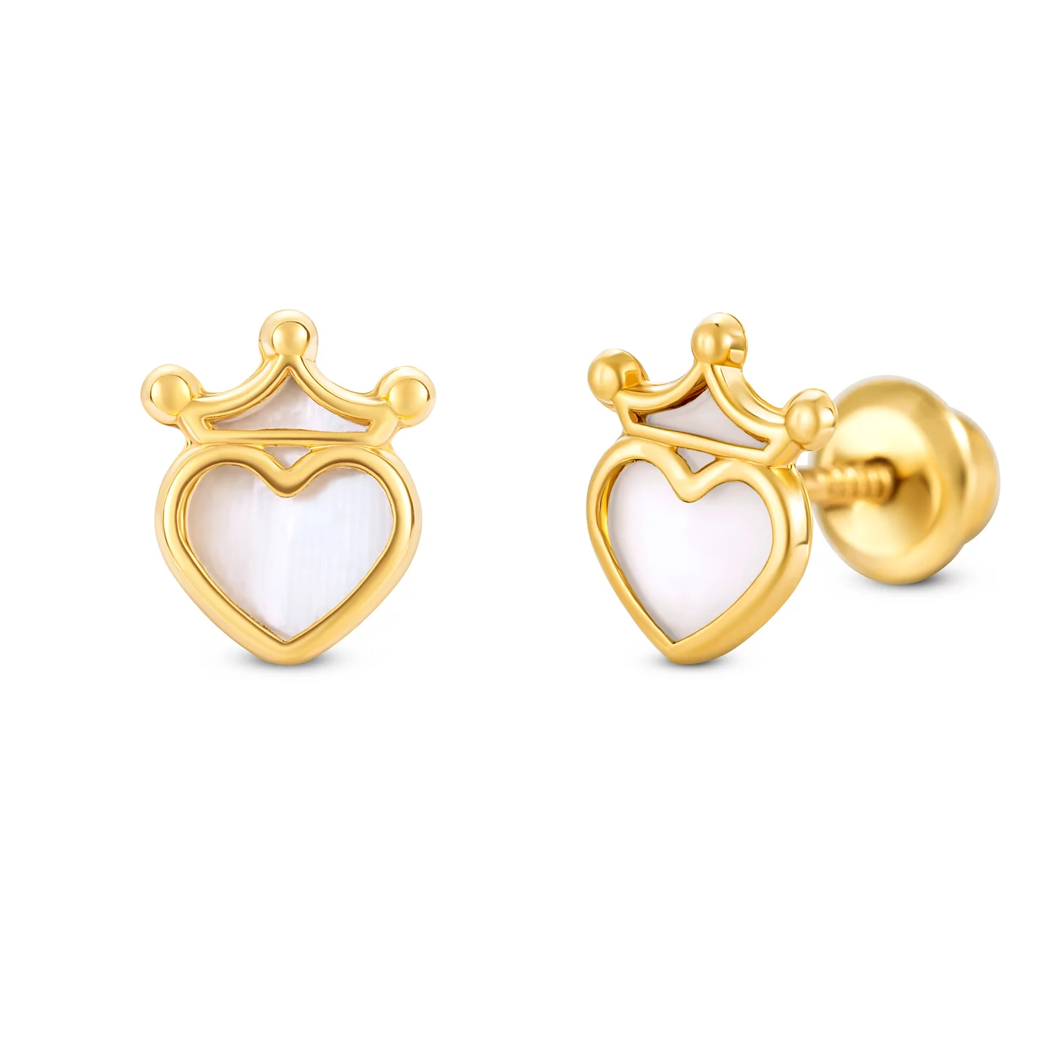 Cercei din aur 14K Mother of Pearl Crowned Hearts