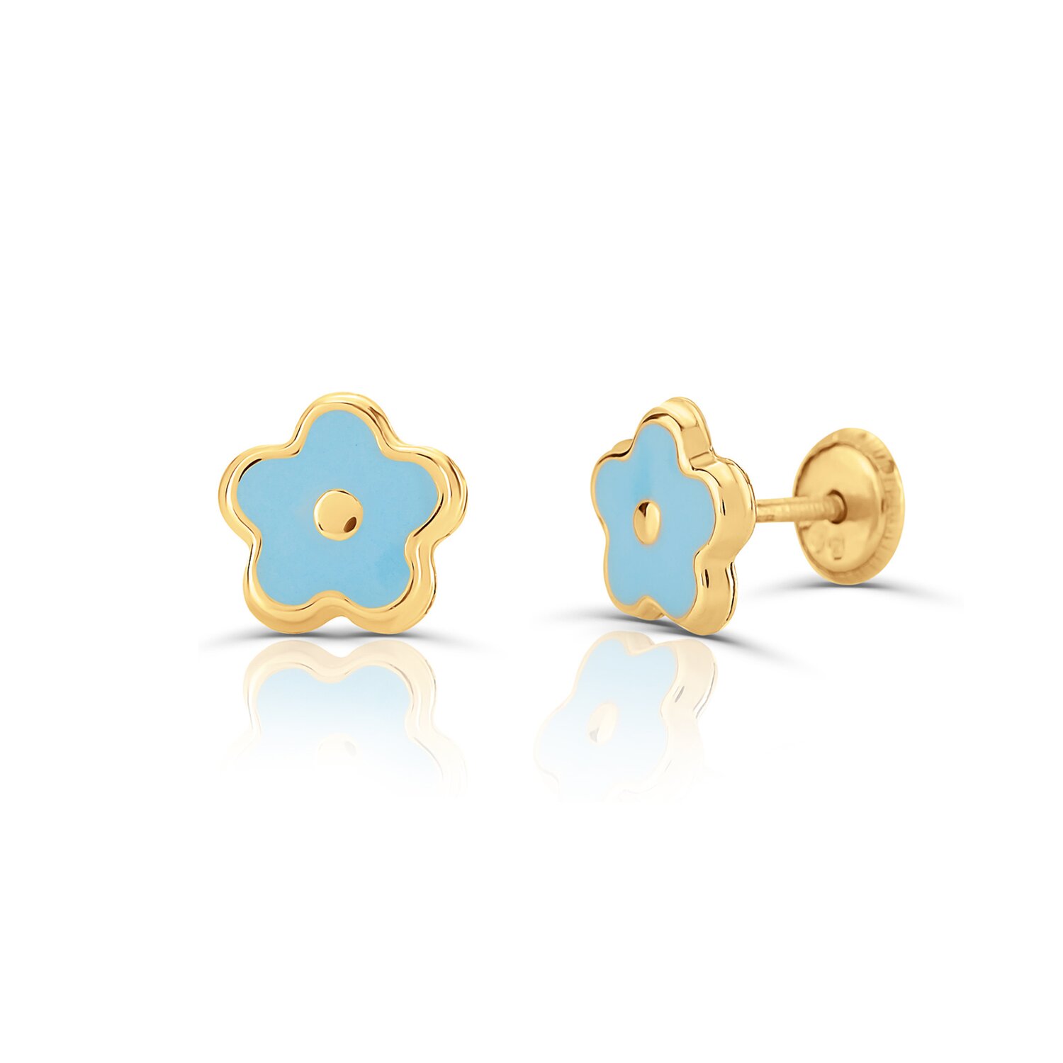 Cercei din aur 14K pentru copii Blue Round Flower