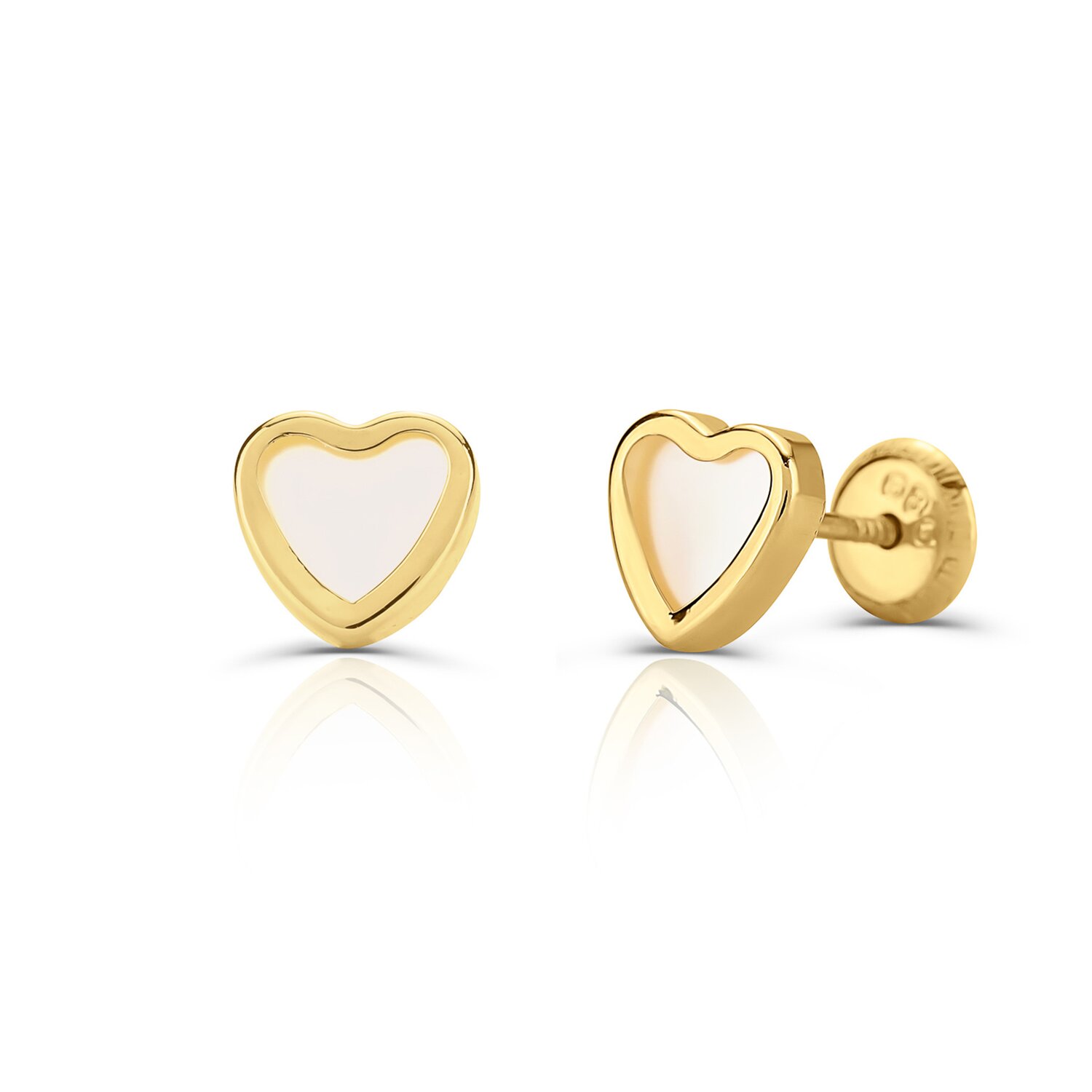 Cercei din aur 14K pentru copii Mother of Pearl Hearts