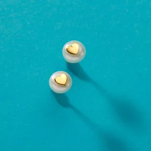 Cercei din aur 14k pentru copii Pearls and Encrusted Hearts