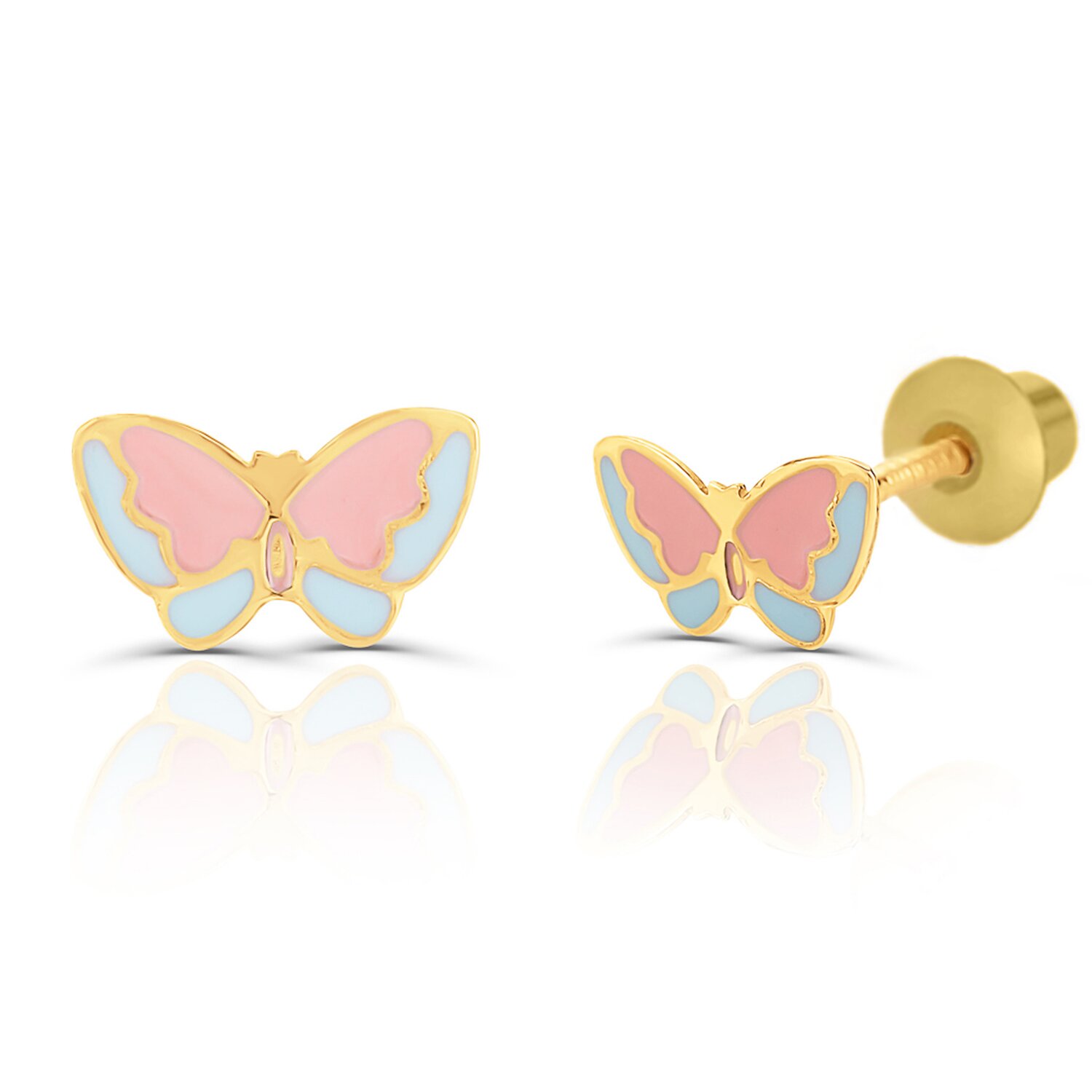 Cercei din aur 14K pentru copii Pink/ Blue Butterflies