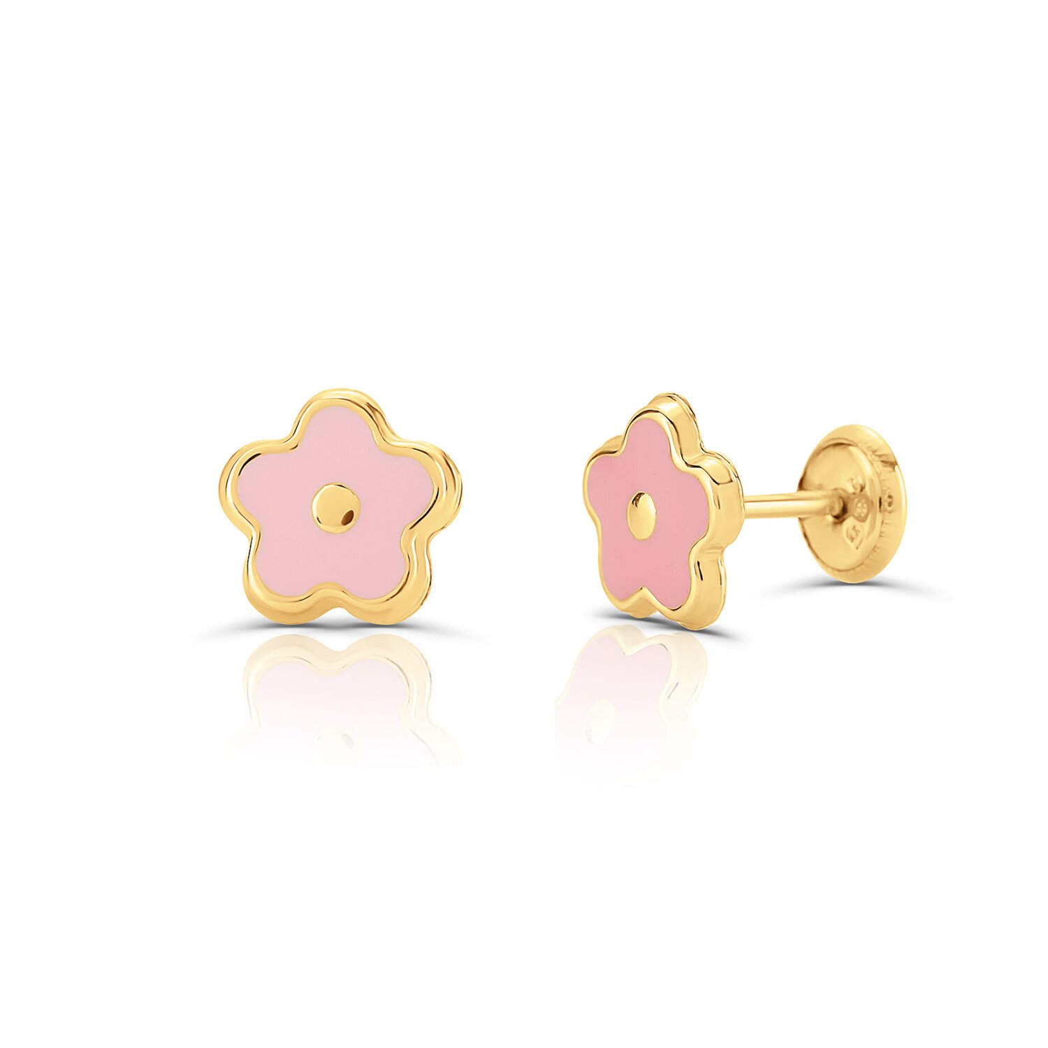 Cercei din aur 14K pentru copii Pink Round Flower