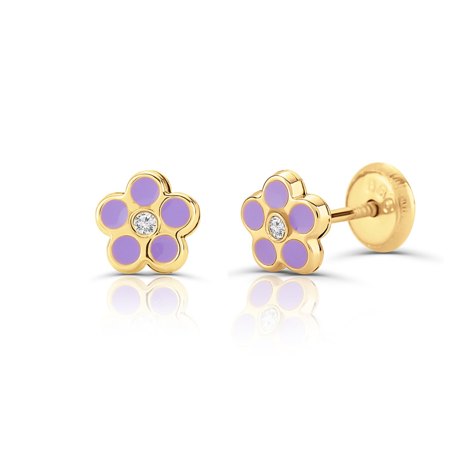 Cercei din aur 14K pentru copii Purple Flowers