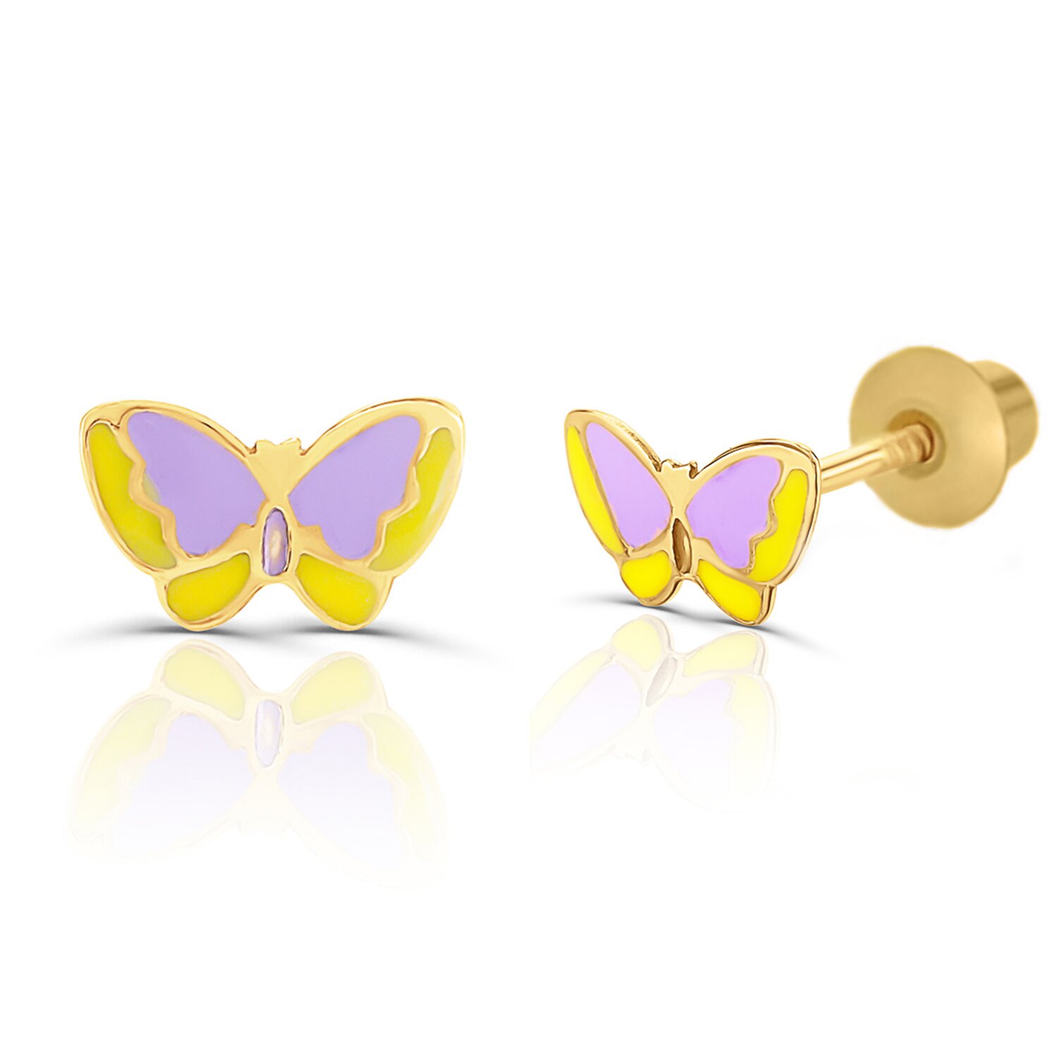 Cercei din aur 14K pentru copii Purple/Yellow Butterflies