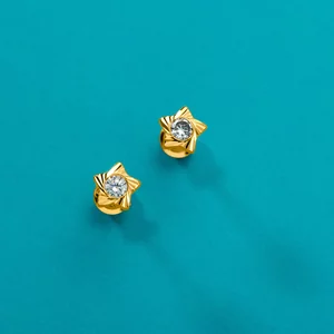 Cercei din aur 14K pentru copii Ribbed Stars and Crystals