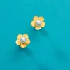 Cercei din aur 14K pentru copii Round Flower and Pearl picture - 3