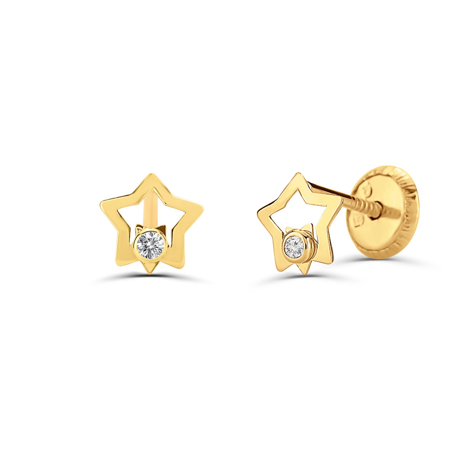 Cercei din aur 14K pentru copii Stars and Diamonds