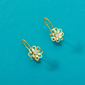 Cercei din aur 14K pentru copii Flower Outline and Hook