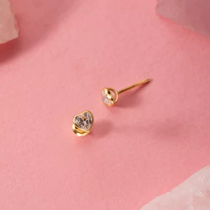 Cercei din aur 14K Small Crystal Hearts