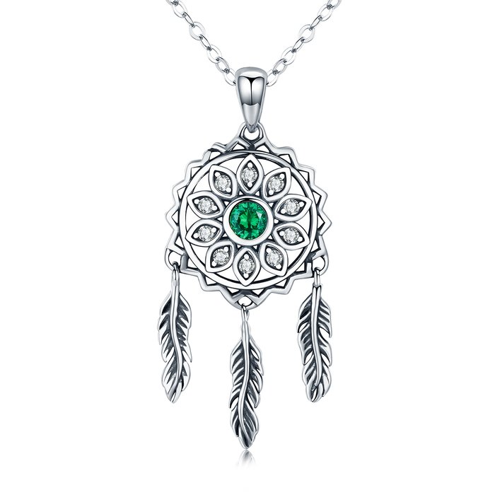 Colier din argint 925 dream catcher green