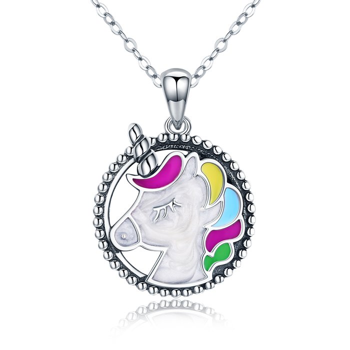 Colier din argint cu unicorn colorat