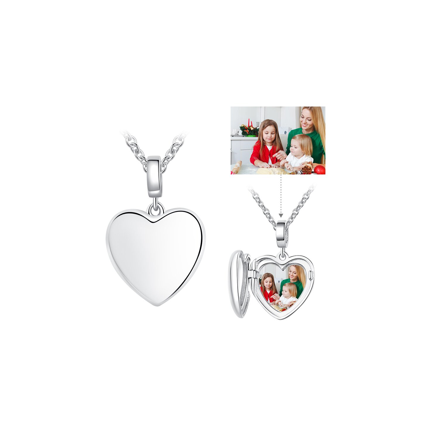 Colier din argint custom photo simple silver heart