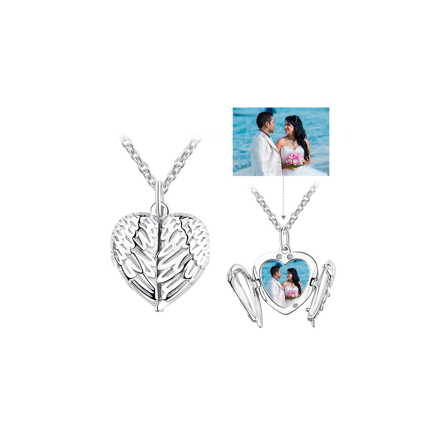 Colier din argint custom photo winged heart