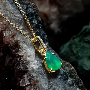 Colier din argint Golden Drop Green Onix