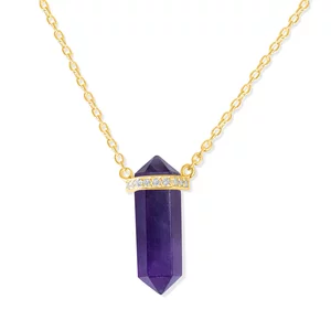 Colier din argint Golden Hexagon Amethyst