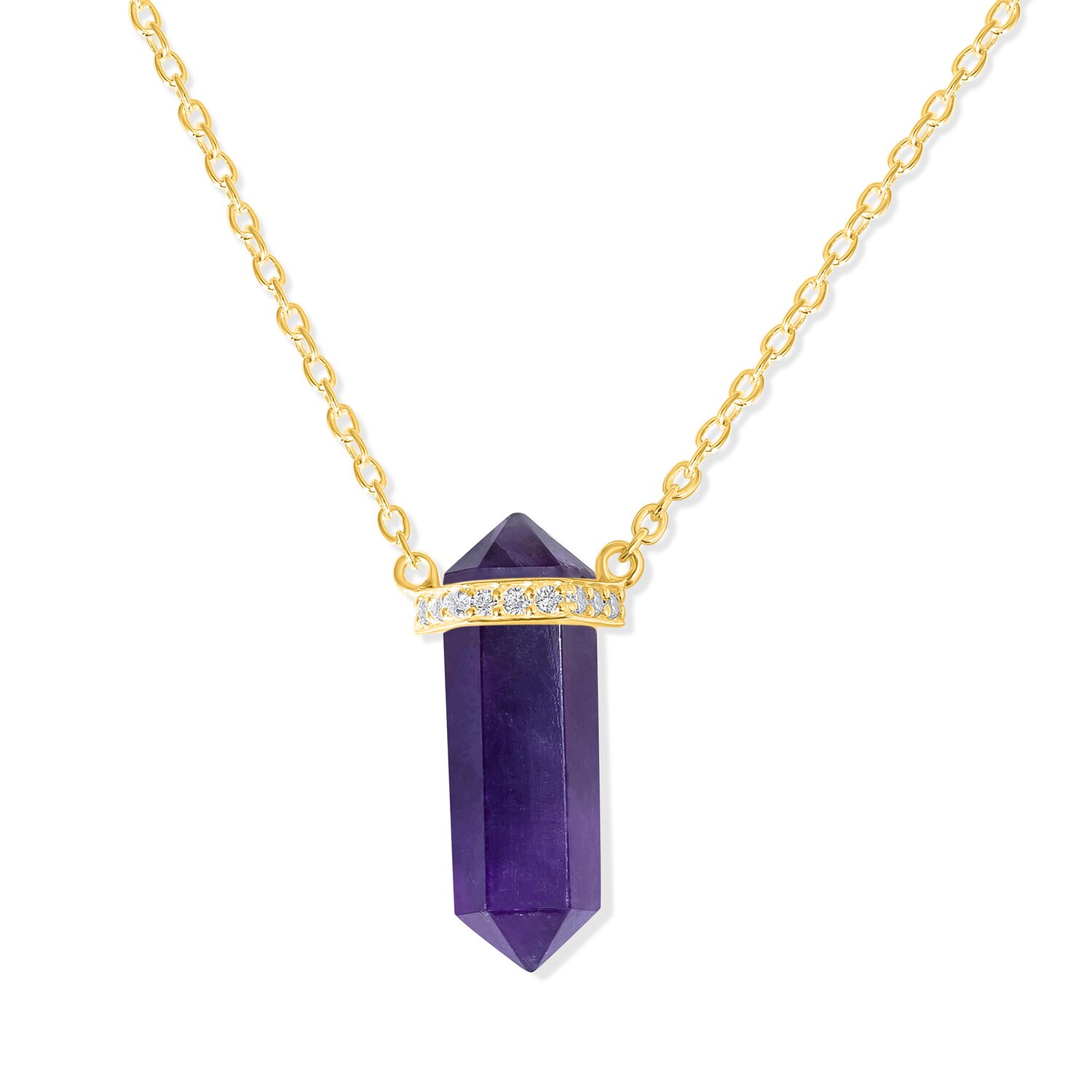 Colier din argint Golden Hexagon Amethyst