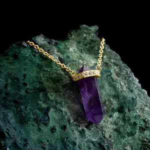 Colier din argint Golden Hexagon Amethyst