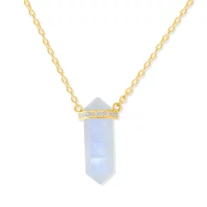 Colier din argint Golden Hexagon Moonstone