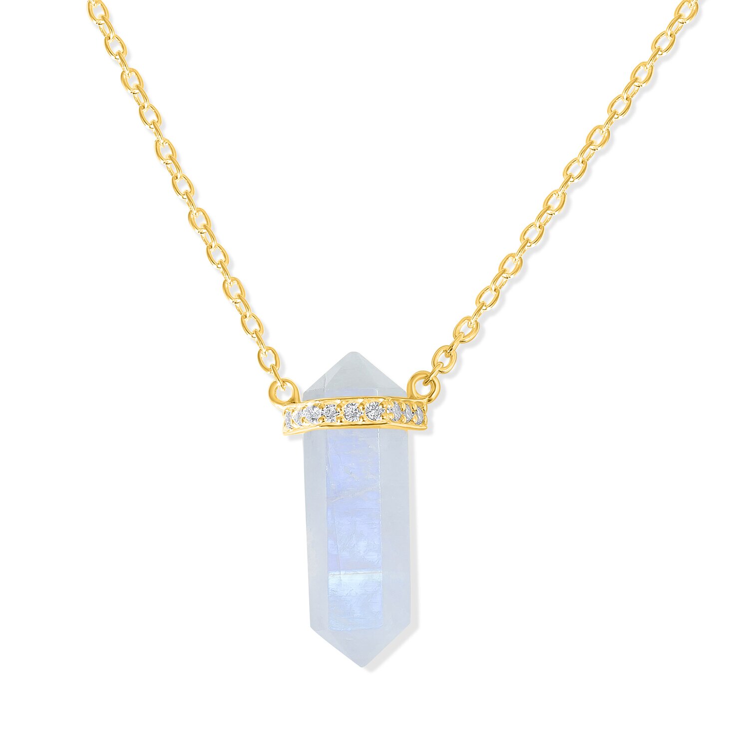 Colier din argint Golden Hexagon Moonstone