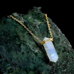 Colier din argint Golden Hexagon Moonstone