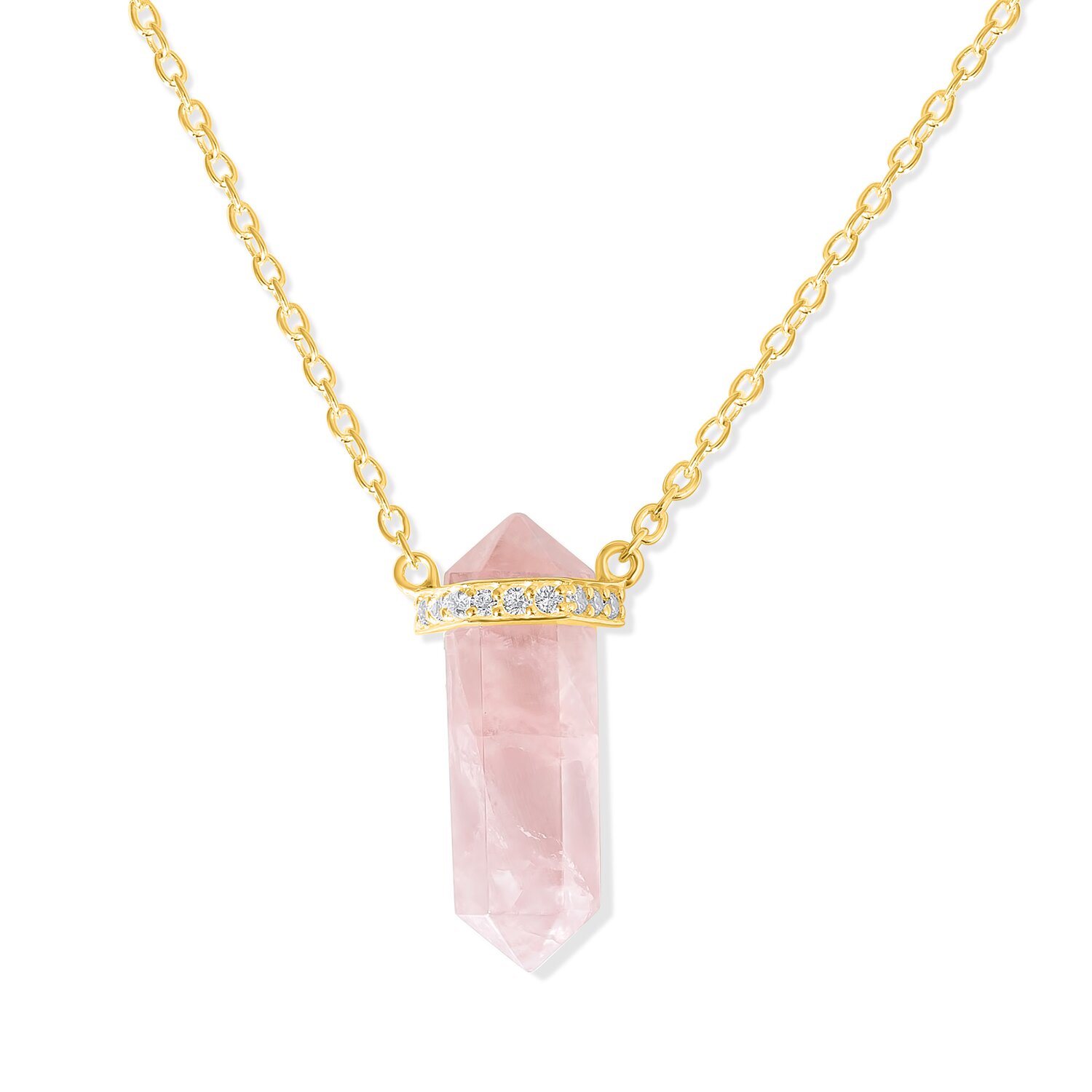 Colier din argint Golden Hexagon Rose Quartz