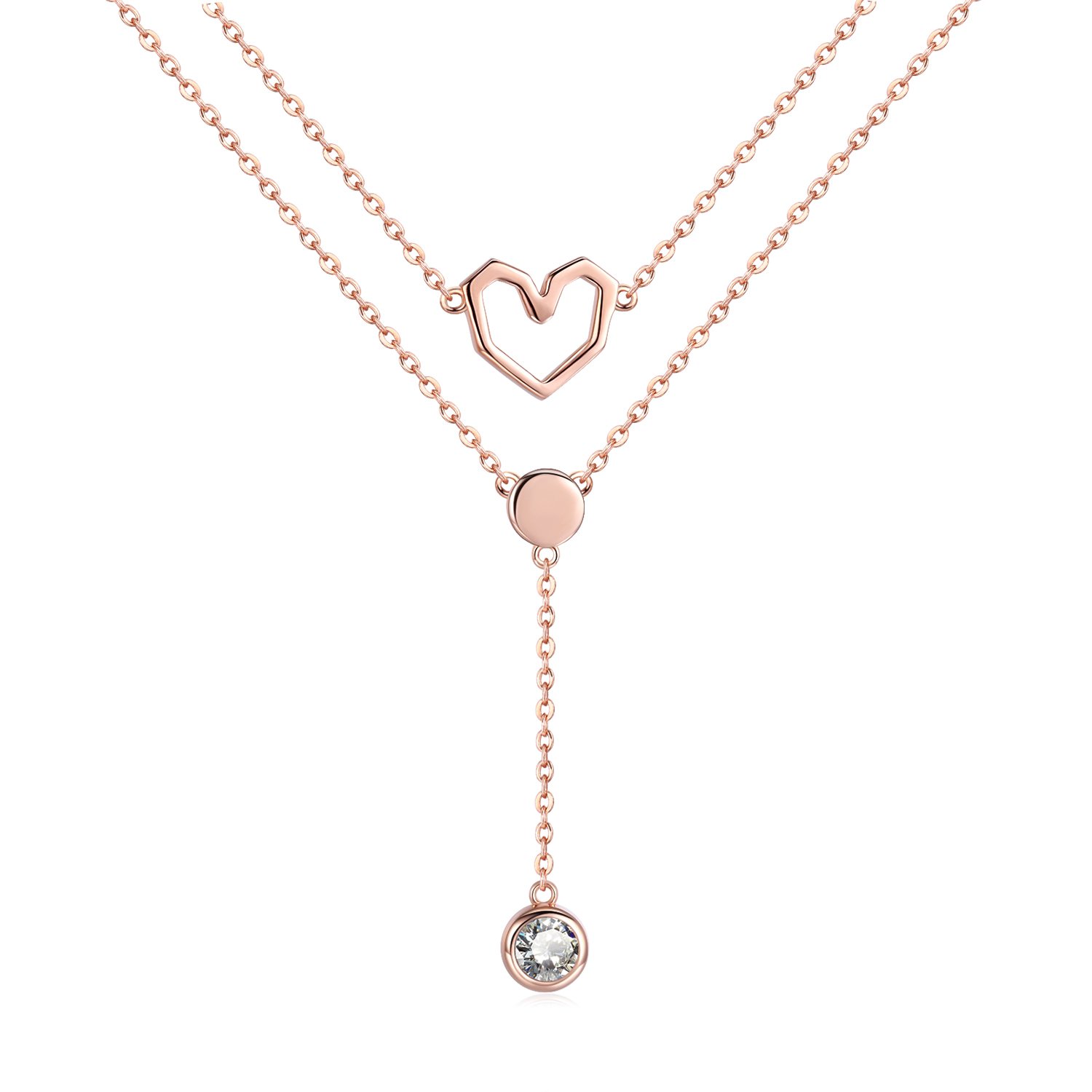 Colier din argint Rose Gold Double Layer Heart Chain