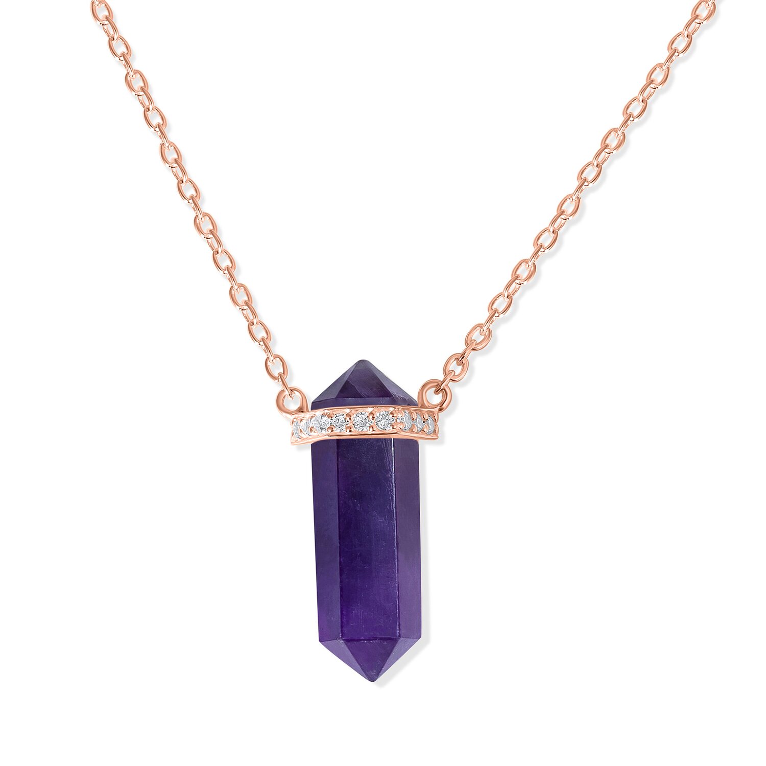 Colier din argint Rose Gold Hexagon Amethyst