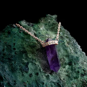 Colier din argint Rose Gold Hexagon Amethyst