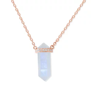 Colier din argint Rose Gold Hexagon Moonstone