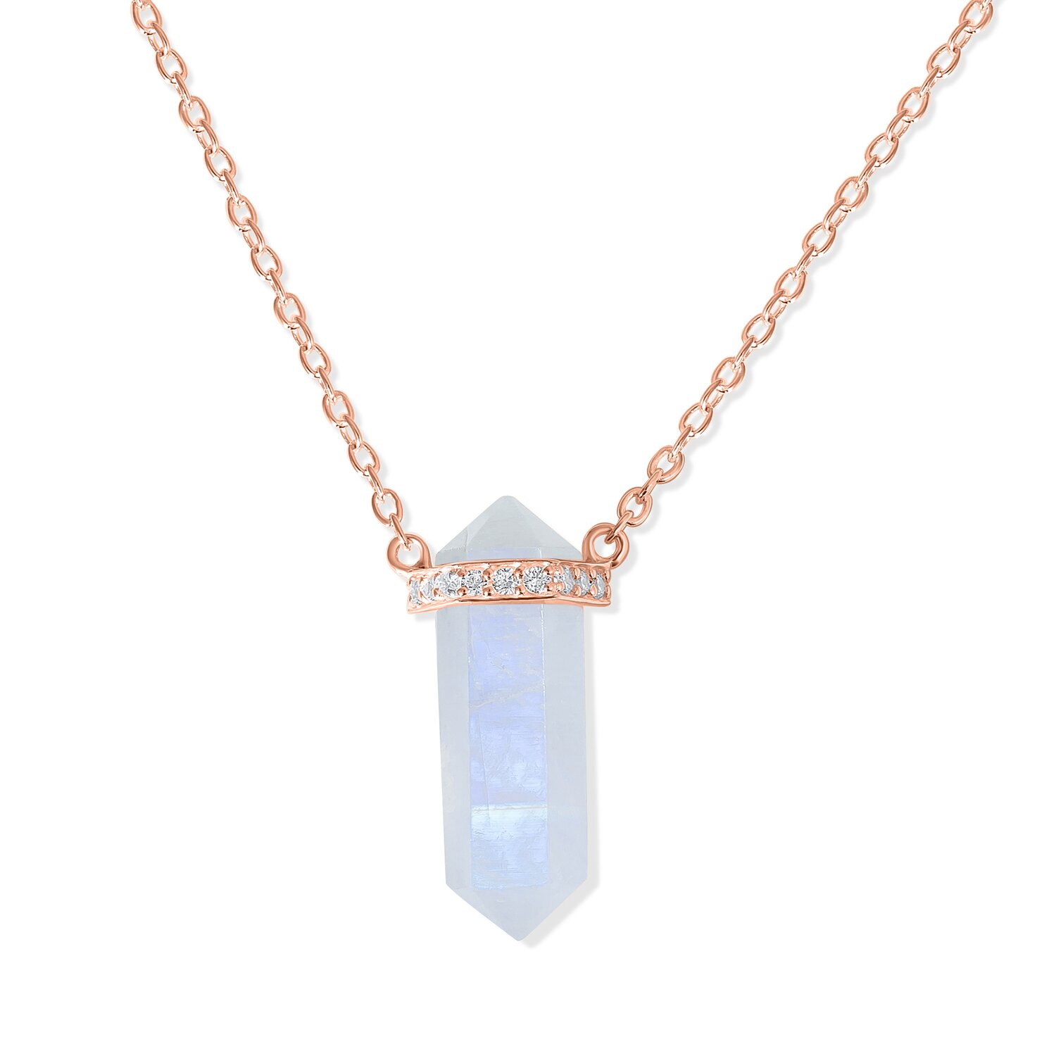 Colier din argint Rose Gold Hexagon Moonstone